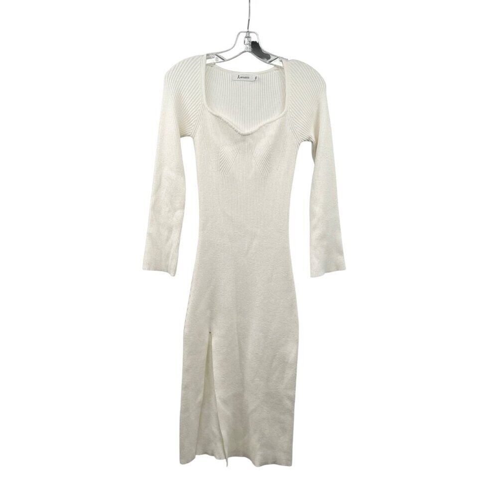 ANRABESS Bodycon Sweater Dress Midi Long Sleeve Ivory Slit Womens Size Small